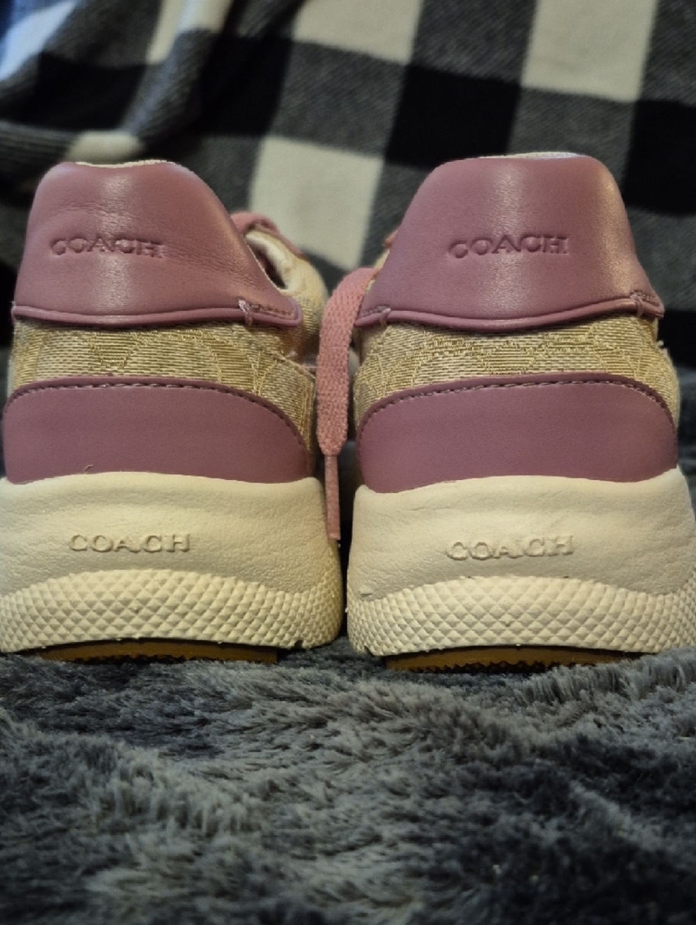 Coach Pink and Tan Logo Panel Sneakers - Picture 2 of 9